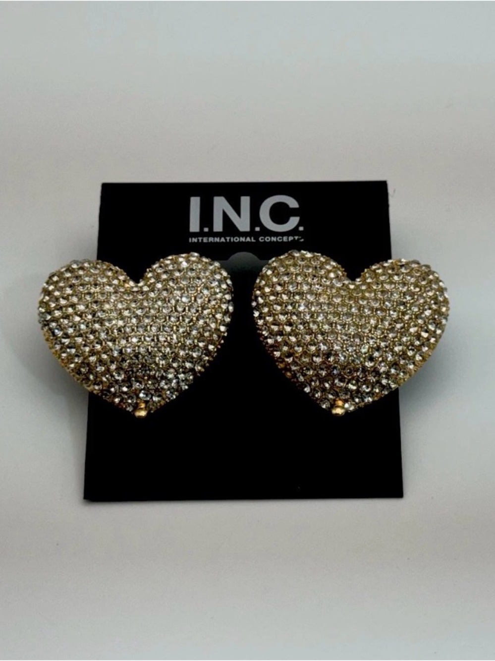 INC International Concepts Gold Crystal Heart Stud Earrings